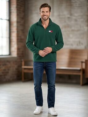 VNTG Tommy Hilfiger Green Quarter-Zip Fleece Pullover - XL